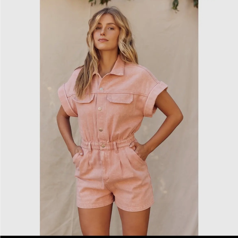 Cute pink denim romper